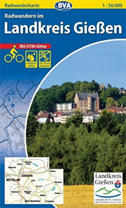 Radwanderkarte: Radwandern im GießenerLand / Die Radwanderkarte wurde vom BVA-Verlag in Kooperation mit dem Landkreis Gießen in 2015 erstellt. Erhältlich ist die Karte mit GPS-Tracks zum Download im Buchhandel. ISBN 978-3-87073-704-7, Preis: 7,95 €